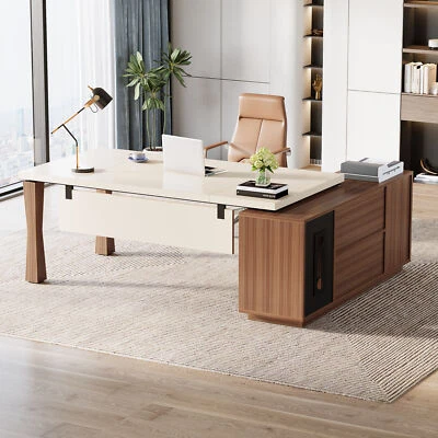 Tribesigns 71" L-Shaped Executive Desk with Cabinet, Large Office Computer Desk