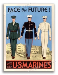 “Face the Future” 1940s Vintage World War 2 Marine Corp Print - 8.5x11 - Picture 1 of 3