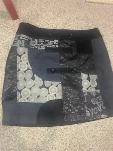 Gonna Desigual donna 44 lana tecnica mista patchwork avvolgente mini boho hippie nuova con etichette - Foto 1 di 9