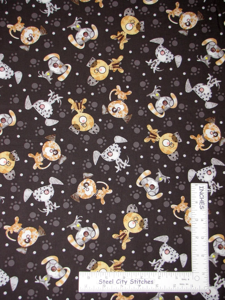 Good Doggie Puppy Dog Pawprints Brown Cotton Fabric Blank Textiles Yard - Image 1 of 1