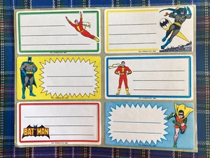 Ensemble de 6 étiquettes autocollants Batman Shazam DC Comics 1980 ETAT NEUF - Picture 1 of 2