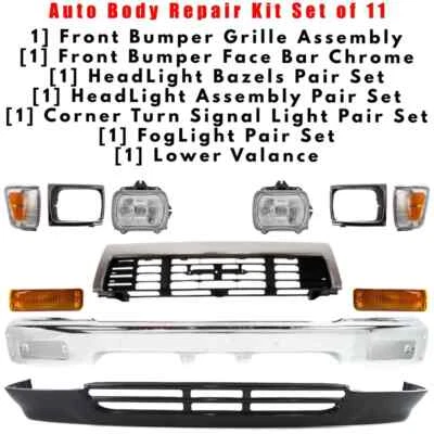 Conjunto de barra frontal de parachoques cromada y rejilla para camioneta Toyota 1989-1991 4x4 Foto 1 de 4