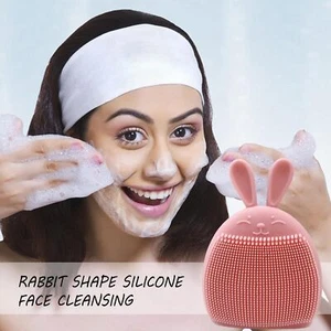 Esponja de silicona para huevos de conejito cepillo de maquillaje limpiador facial rosa - Imagen 1 de 17