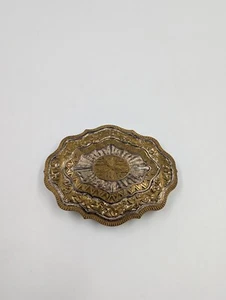Vintage Crumrine Ornate Heavy Silver Plate Jeweler Bronze Belt Buckle 4 In USA - Picture 1 of 3