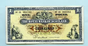 BANCONOTA 1€ ROYAL BANK OF SCOTLAND SCOZZESE 1° MARZO 1967 - Foto 1 di 2