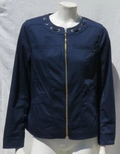 NEU $ 99 CHICO’S marineblau Stretch Baumwolle Twill Ösen Detail Jacke Top 1 M 8 - Bild 1 von 5