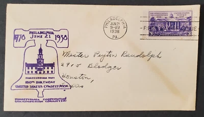 US 835 Two Sided First Day of Issue - Constitution Ratification, June 21, 1938 - Image 1 of 2