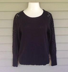 LILLY PULITZER BLACK LONG SLEEVE OPEN EMBROIDERY FLOWERS ON ARMS SWEATER Size M - Picture 1 of 6