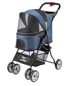 PETIQUE Durable Folding Pet Stroller w/ Mesh Sides Dogs Cats Catalina Bluejay - Picture 1 of 4