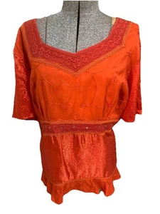 Blusa Studio 1940 taglie forti 14/16W arancione ambra ricamata manica in raso NUOVA - Foto 1 di 12