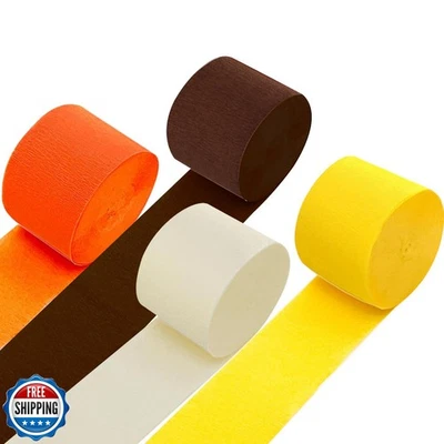 FUGUIR 4 Rolls Fall Crepe Paper Streamers Yellow Beige Orange Brown Craft Bir - Image 1 of 4