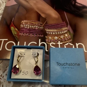 Touchstone crystal golden dark rose drop earrings - Picture 1 of 4