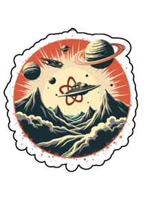 Pegatina troquelada de vinilo personalizada de mediados de siglo Atomic Age Scene #6 3,5 x 2,5 - Imagen 1 de 1