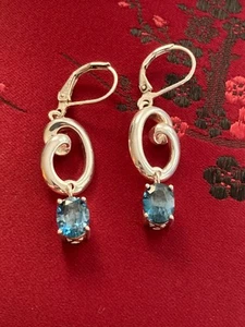 .925 Sterling Silber Wirbel blauer Stein Apatit(?) Ohrhänger Ohrhänger mit Hebelverschluss - Bild 1 von 13