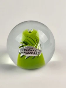 Vintage Blenko Handmade Glass Airtwist Swirl Lime Green Paperweight 1960's - Picture 1 of 7