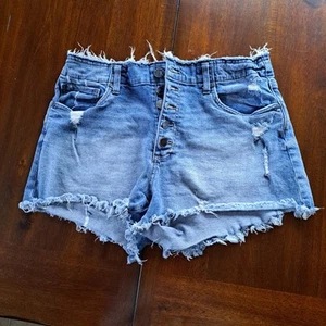 Kut From The Kloth Womens Distressed Blue Denim Cut Off Shorts Size 10 Button Up - Picture 1 of 11