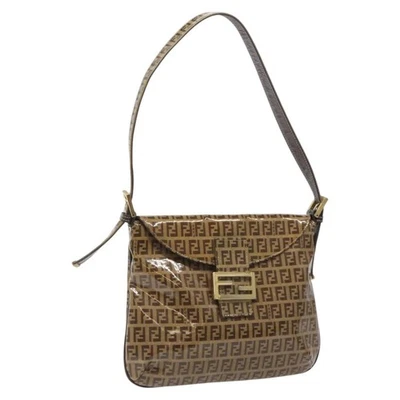 Auténtico bolso de hombro FENDI Zucchino de lona Mamma Baguette PVC marrón dorado EC724 Foto 1 de 4