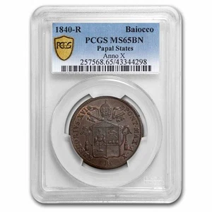 1840-R Papal States Copper Baiocco Pius IX MS-65 PCGS - Picture 1 of 3