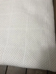 Cotton Loose Woven Full Blanket 74x100" White Summer Cottage Square Pattern EUC - Picture 1 of 8