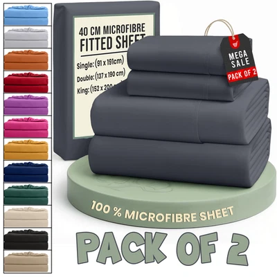 2 Pack Fitted Sheet Ultra Soft 40cm Deep Pocket Bed Sheets Single Double king UK - Image 1 of 4