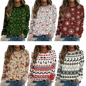 Weihnachten Damen Rundhalsausschnitt Langarm Pullover Sweatshirt Mit Muster - Bild 1 von 14