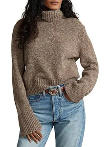 Suéter Polo Ralph Lauren de lana y cachemir cuello alto para mujer S marrón jaspeado L/S - Imagen 1 de 15