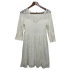 Free People Off White Floral Skater Lace Long Sleeve Scoopneck Mini Dress Small