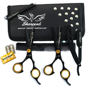 Hairdressing Scissors kit Barber Salon Hair Cutting Shears Razor sharp Set Black - Picture 1 of 6