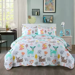 100% Cotton Kids Bedspread Quilts Set for Boys Girls Bedding, Forest Deer Full - Picture 1 of 3