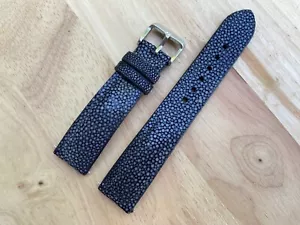 Black Stingray Leather Watch Strap Band, Size 18mm 20mm 21mm 22mm 24mm 26mm - Picture 1 of 9