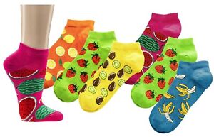 3 Paar Sneaker-Socken, Motiv "Bunte Früchte", gekämmte Baumwolle, handgekettelt