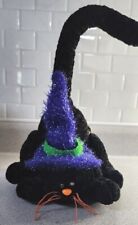 Vintage Animatronic Halloween Cat Decoration Sings Moves Lights Plush Witch Hat