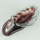 Sooner Hand Blown Art Glass Dish 8.75" Brown Clear Cornucopia Horn Center Piece