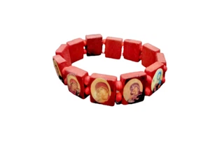 SAINT BEAD BRACELET Wood Stretch Religious Christian Icon Gift - Picture 1 of 3