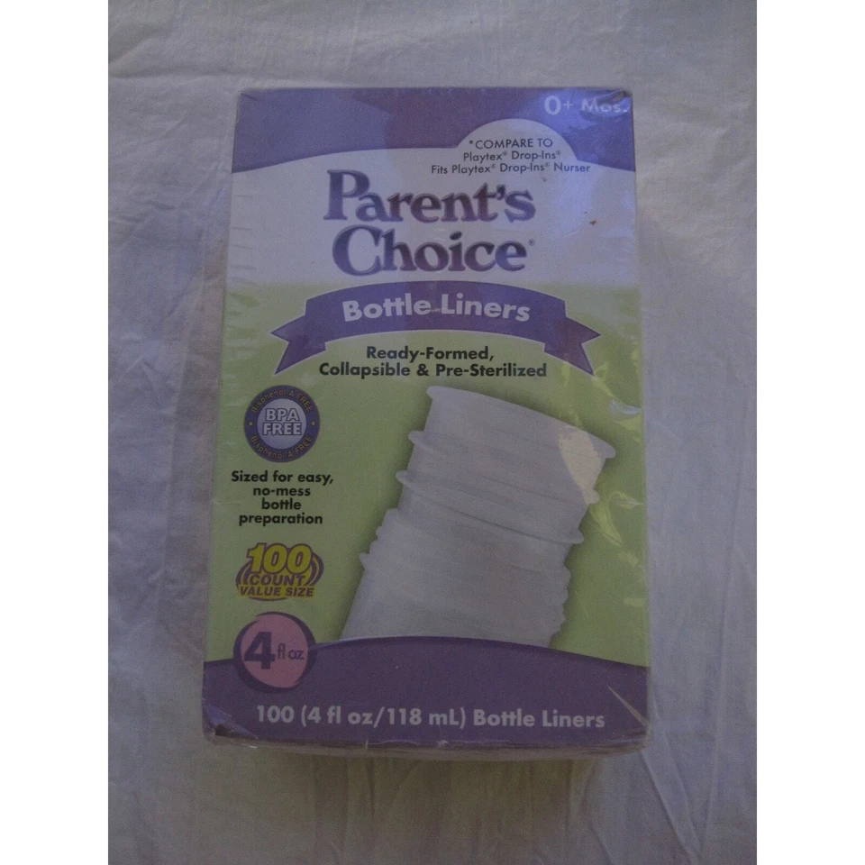 NUEVO Forros para biberones Parent's Choice sin BPA 4 fl oz 100 unidades para bebé de 0+ meses Foto 1 de 4