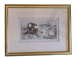 Aquatinta Nonne von Gänsen gejagt "DER LÄUFER" signiert nummeriert 3/95 handkoloriert Vintage - Bild 1 von 10