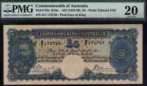 Commonwealth of Australia ND1933 �5 KEVIII PMG Certified VF20 R44a Pick# 23a 