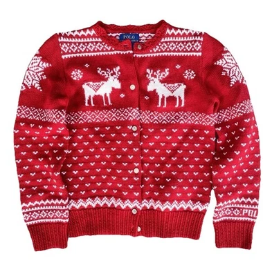 Polo Ralph Lauren Rojo FAIR ISLE Algodón-Lana Vacaciones Cárdigan Niñas Pequeño 7 Foto 1 de 4
