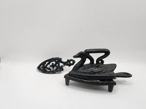 Antique Miniature Salesman Sample Childs Toy Swan Sad Iron with Trivets - Picture 1 of 7