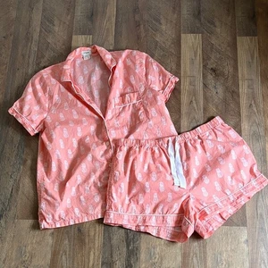 J. Crew Factory pineapple print cotton pajama shorts set peach coral Size S - Picture 1 of 13