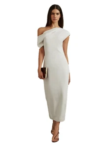 REISS Laurey Draped One Shoulder Bodycon Midi Dress in Ivory UK 8 BNWT - Picture 1 of 5
