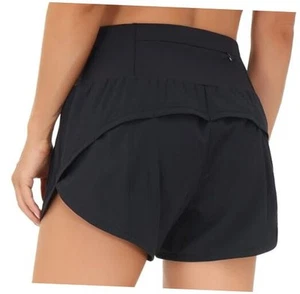 Womens High Waisted Running Shorts Quick Dry Athletic Workout Medium Black - Picture 1 of 7