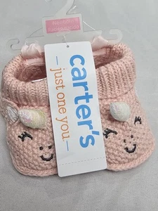 Carter's Baby Girls' Newborn Pink Unicorn Themed Knit Style 100% Cotton Booties - Picture 1 of 7