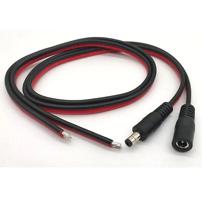 1 Pair 14AWG DC Power 2.1mm x 5.5mm Pigtail Cable Male Female Barrel Connector - Image 1 of 4