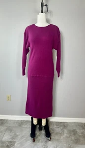 Anna Klein Vintage Dress Size S Vintage Wool Burgundy Midi Knitwear Long Sleeves - Picture 1 of 16