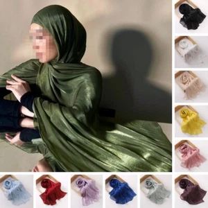 Chal Plisado De Chifón Para Mujeres Brillante Hijabs Bufanda Bufanda Turbante Envoltura - Imagen 1 de 44