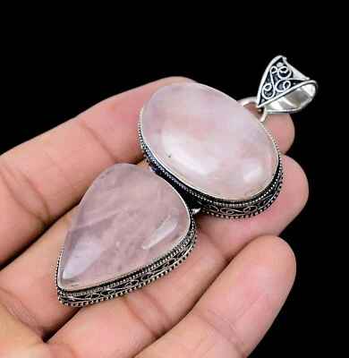 Colgante de plata de cuarzo rosa colgante de plata de ley 925 hecho a mano colgante de piedras preciosas Foto 1 de 4