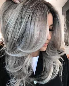 Peluca Biolage Negra Gris Plata Mezcla Mujer Fiesta Diaria 20" Capas Hasta los Hombros - Imagen 1 de 22