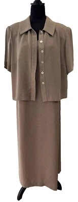 Vestido y Chaqueta De Colección John Roberts 2 Piezas Talla 14W Marrón Espiga Maxi Modo Foto 1 de 4