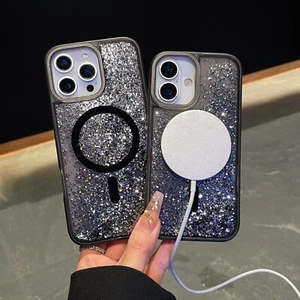 For iPhone 16 15 14 13 Pro Quicksand Magnetic MagSafe Case Liquid Glitter Cover - Picture 1 of 13
